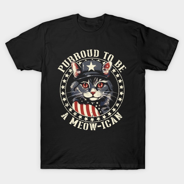 4th of July Cat Purroud To Be A Meowican, American Cat Woman T-Shirt by Apocatnipse Meow